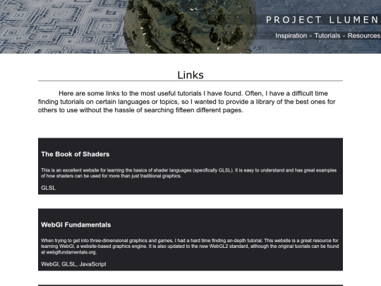 tutorials/links screenshot