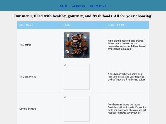 Menu screenshot