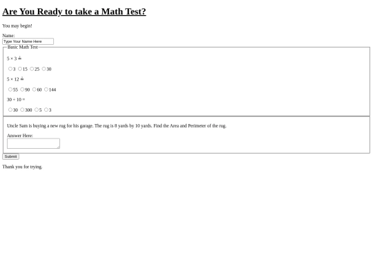 MathTest screenshot