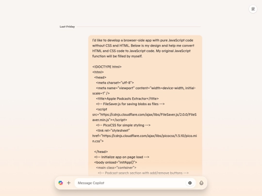 log/apple_podcast_extractor_browser_extension/log_microsoft-copilot_ConvertHtmlCssToJavaScriptOnlyApp screenshot