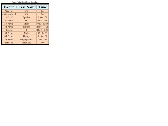 schedule screenshot