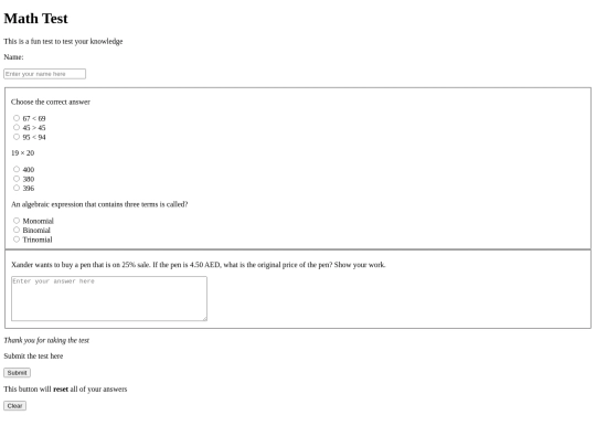 mathtest screenshot