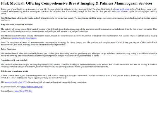 PinkMedicalOfferingComprehensiveBreastImagingPainlessMammogramServices screenshot