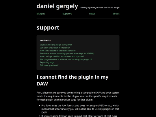 support screenshot