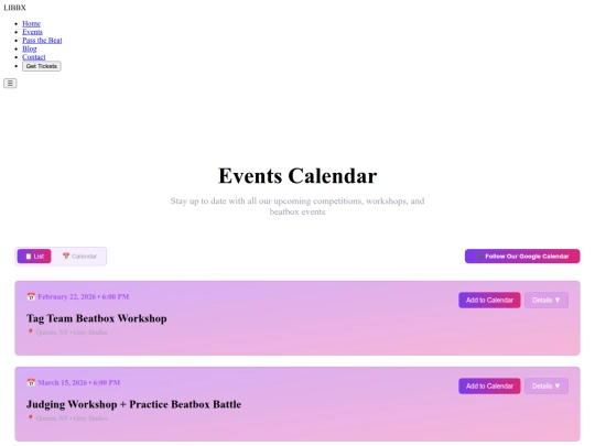 Long Island Beatbox/LIBBX Calendar screenshot
