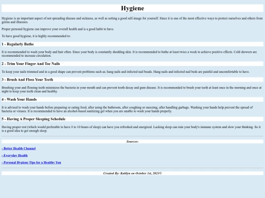 classwork/hygiene screenshot