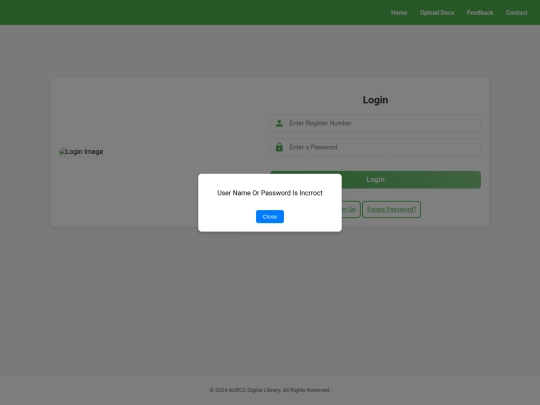 DigiLibrary/login_error screenshot