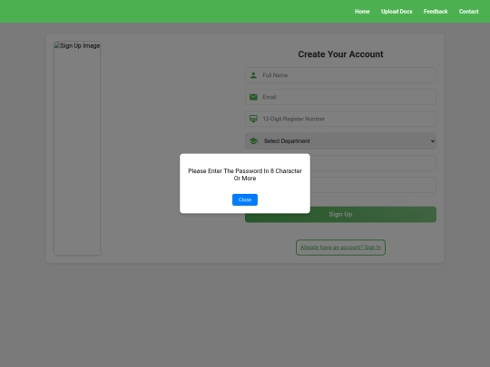 DigiLibrary/password_error screenshot