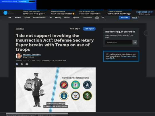 Fascism/DT Political Violence /George Floyd： Mark Esper opposes use of troops to quell protesters (2_26_2025 5：51：08 PM) screenshot
