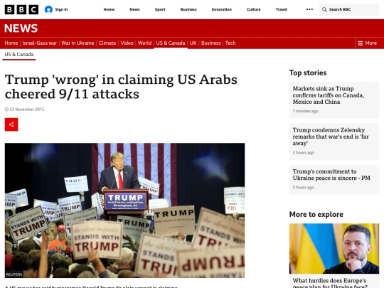 Fascism/Racism/Trump 'wrong' in claiming US Arabs cheered 9_11 attacks - BBC News (3_3_2025 6：56：10 PM) screenshot
