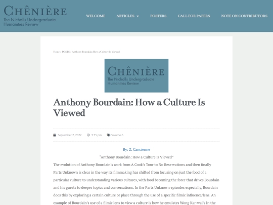 WebPages/Anthony Bourdain： How a Culture Is Viewed - Chênière： The Nicholls Undergraduate Humanities Review (9_9_2025 2：22：47 PM) screenshot