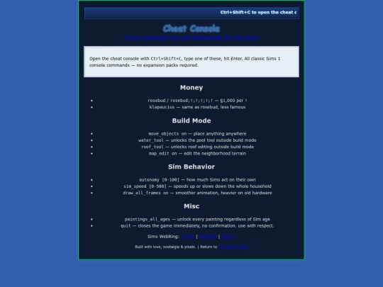 shrines/thesims/cheats screenshot