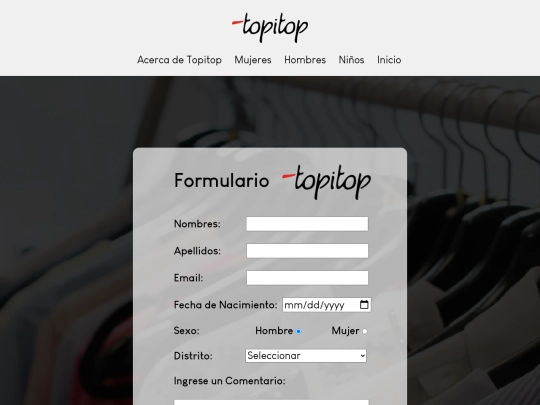 Topitop.pe/Formulario screenshot
