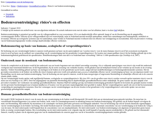 helpt/moesje/referentie_gegevens/verontreiniging/achtergrondkennis/Compendium_voor_de_leefomgeving__bodemverontreiniging_risicos_en_effecten screenshot