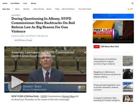 bail reform/During Questioning In Albany, NYPD Commissioner Shea Backtracks On Bail Reform Law As Big Reason For Gun Violence - CBS New York (4_9_2026 7：30：51 AM) screenshot