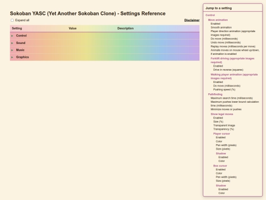 Sokoban/yasc_settings screenshot