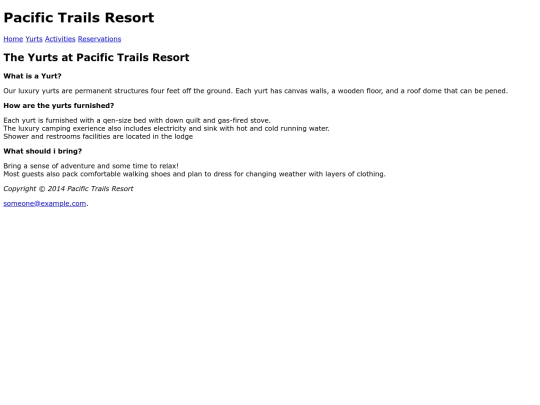 Pacific Trails/yurts screenshot