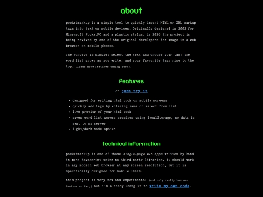 pocketmarkup/about screenshot