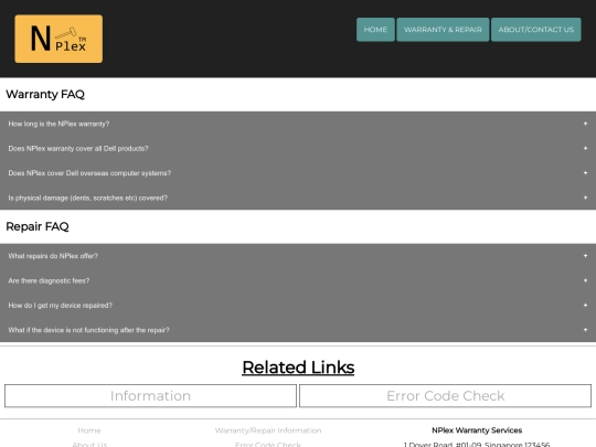 warranty_wrFAQ screenshot