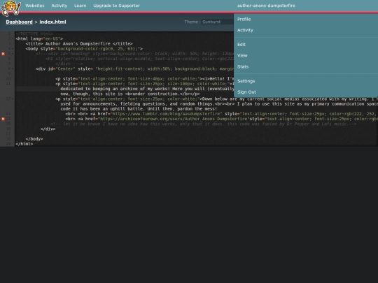 Neocities - Editing index screenshot