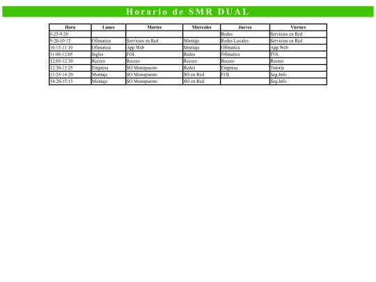 Horario screenshot