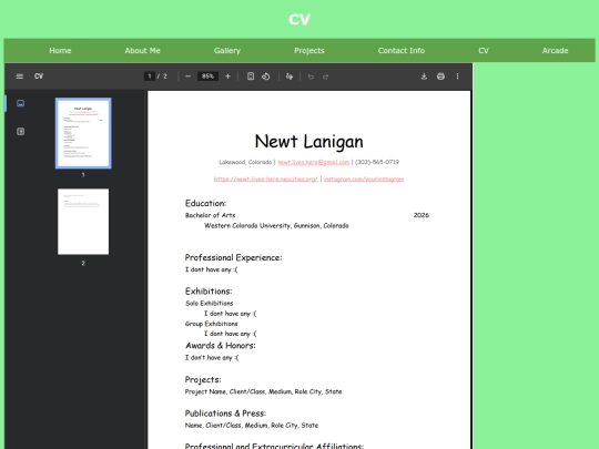 CV screenshot