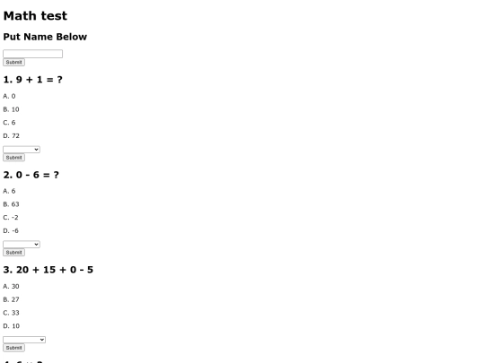 mathtest screenshot
