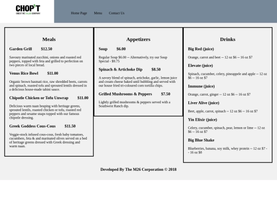 Menu screenshot