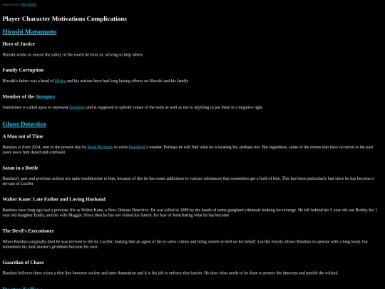MarvelWiki/PlayerCharacterMotivationsComplications screenshot