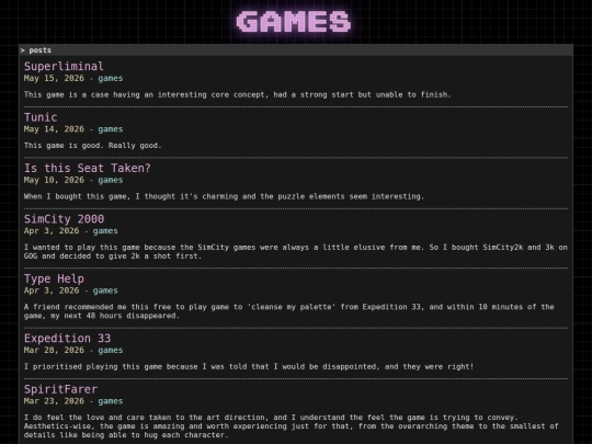 blog/games screenshot