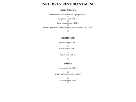 resturant menu screenshot