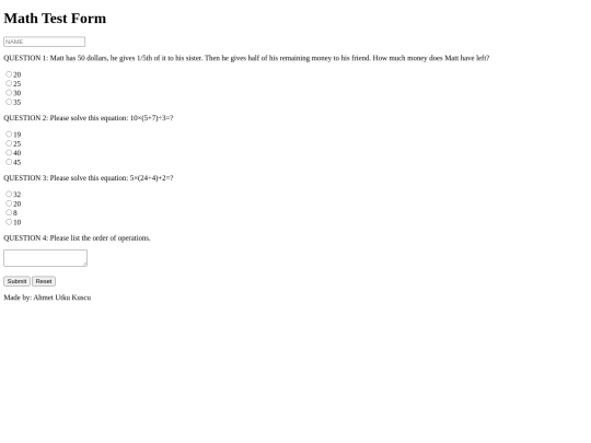 Math Test form/Math test form screenshot