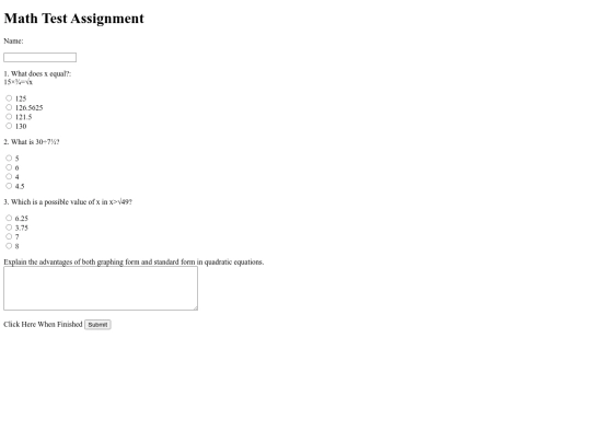 Mathtest screenshot