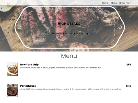 restaurant-menu screenshot