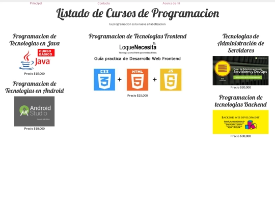 Cursos/menu screenshot