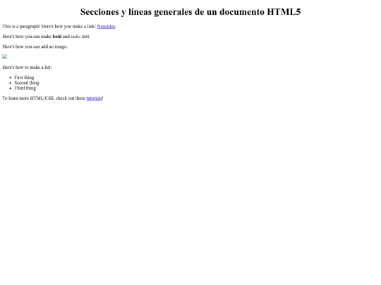 Secciones y líneas generales de un documento HTML5/SeccionesylneasgeneralesdeundocumentoHTML5 screenshot