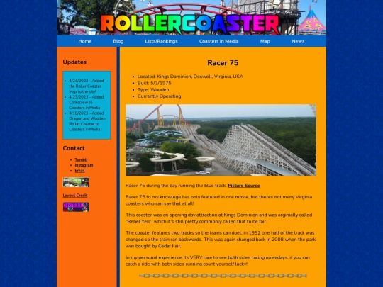 navbar pages/Coasters in Media/Racer75 screenshot