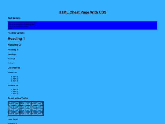 HTML Cheat Page with CSS screenshot