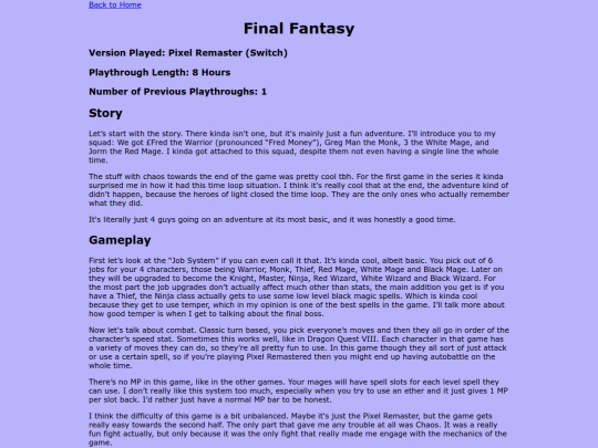 FF Reviews/FFI screenshot