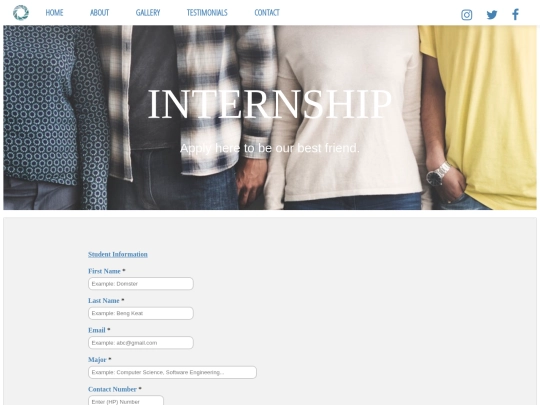 Internship Form screenshot