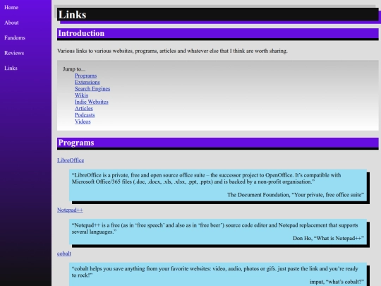 links screenshot