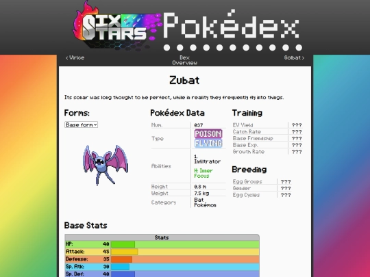 SixStars/pokedex/zubat screenshot