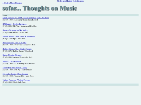 musings/music/lists/reviews screenshot