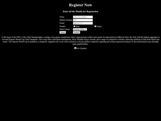 Esports/registertion screenshot