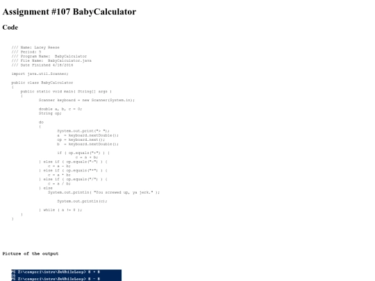 intro/DoWhileLoop/107/BabyCalculator screenshot