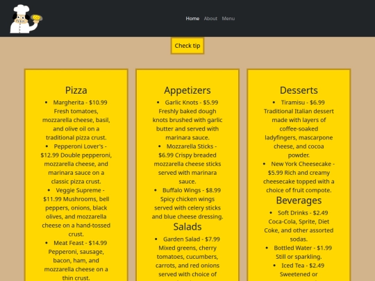 oggis pizza/menu screenshot
