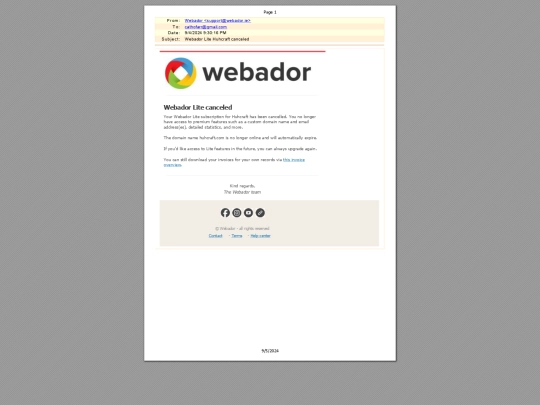 webador_email/Webador Lite Huhcraft canceled screenshot