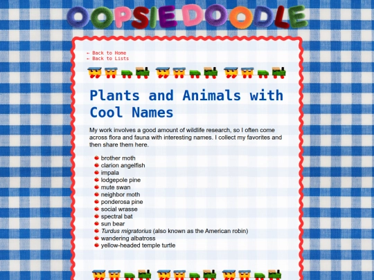 lists/plants-animals-names screenshot