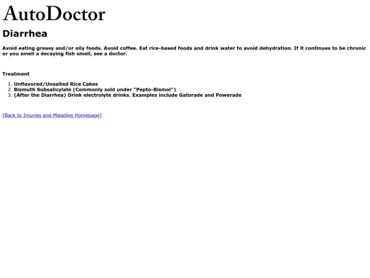injuries/diarrhea screenshot