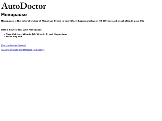 injuries/females/menopause screenshot